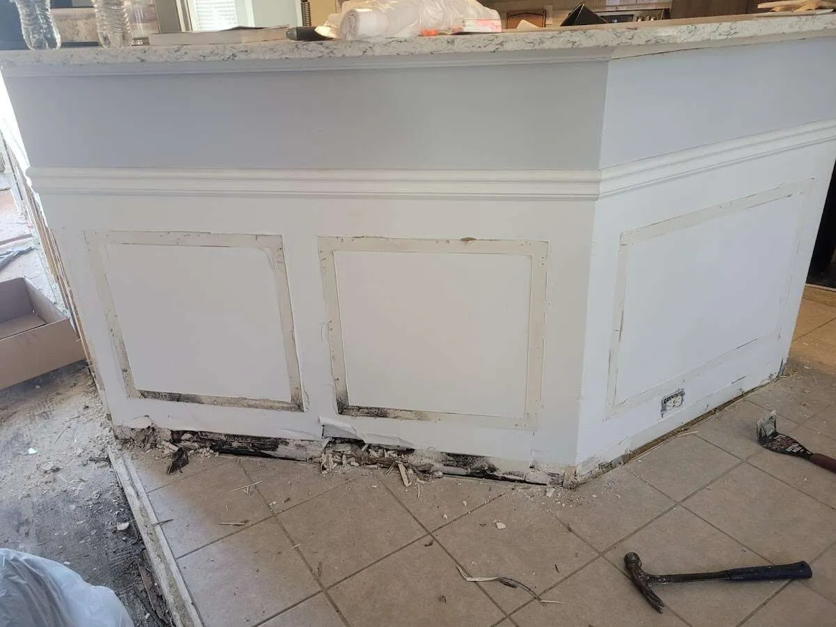 Water damage and mold on kitchen during Storm Damage Restoration in Marshall